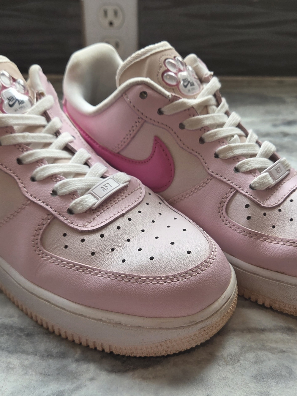 Nike Air Force 1 Pearl Pink Paw Print Low-Top Sneakers